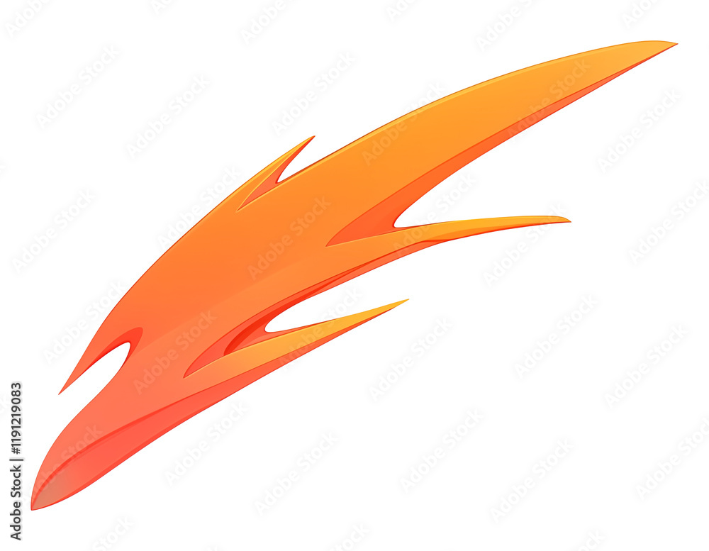 Poster sleek orange curved arrow with smooth gradient and sharp edges, isolated on transparency background, symbolizing speed, direction, and energy