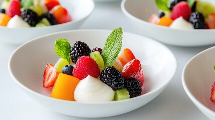 Fresh Fruit Salad with Cream and Mint Arrangement