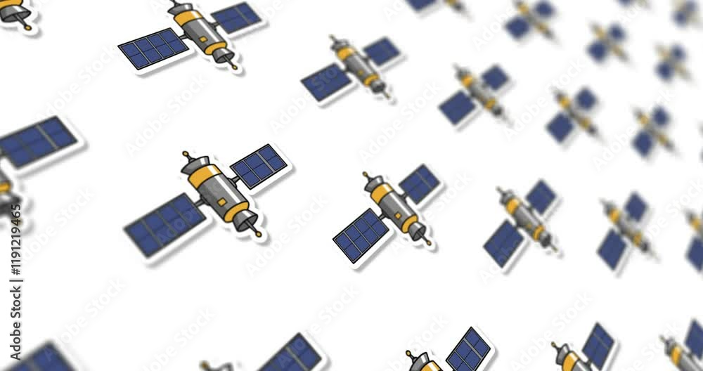 Poster horizontally scrolling animated satellite pattern design.