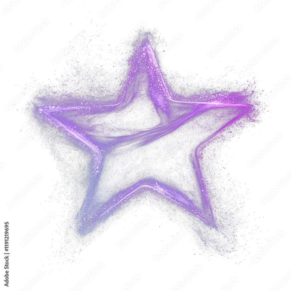 Aufkleber purple star with smooth sweeping brush effects and sparkling particles on transparency background, c