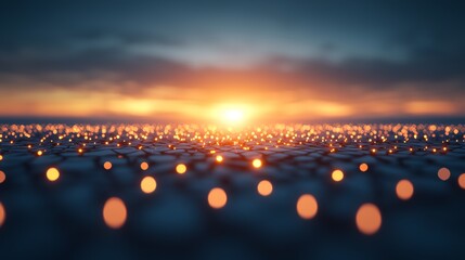 Illuminated Islamic Patterns at Sunset with Glowing Orbs