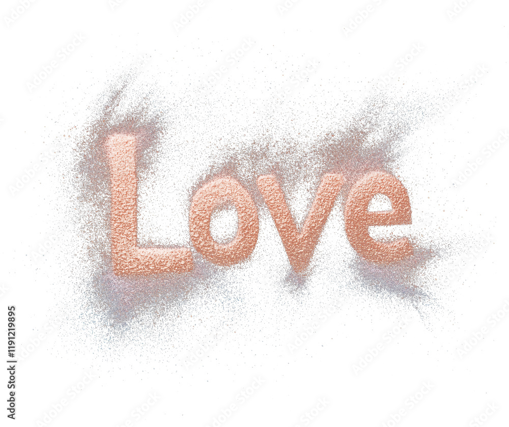 Poster rose gold love text with shimmering brush patterns on transparency background, creating romantic and