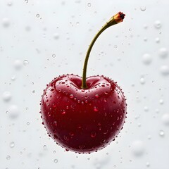 Glossy Red Cherry with Dew Drops A Tempting Treat 