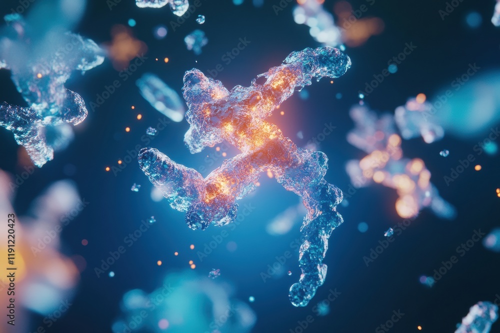 Poster visualized antibodies actively targeting and neutralizing glowing viruses in a dynamic microscopic e