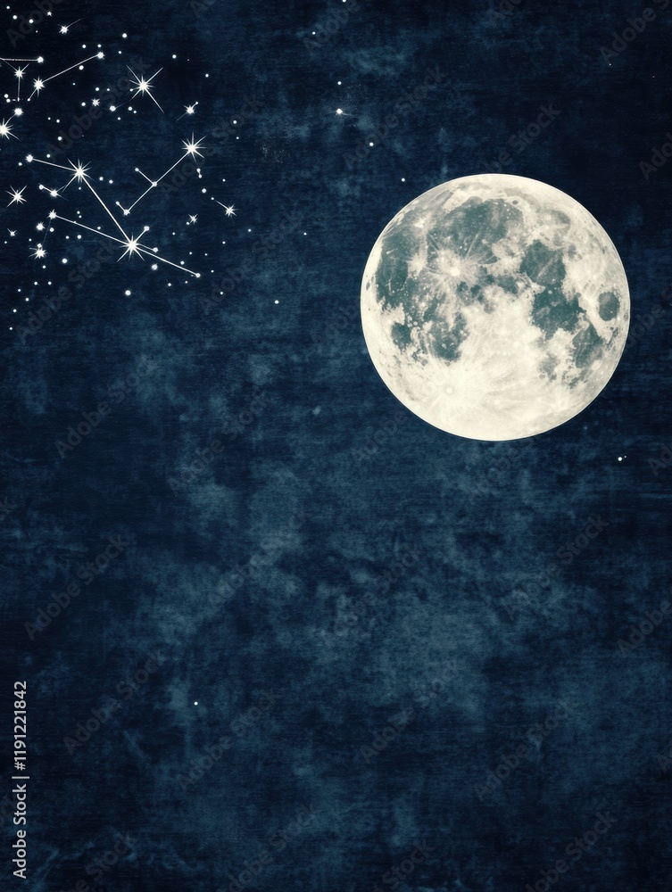 Aufkleber starry night sky with a full moon illuminating constellations in the dark. generative ai