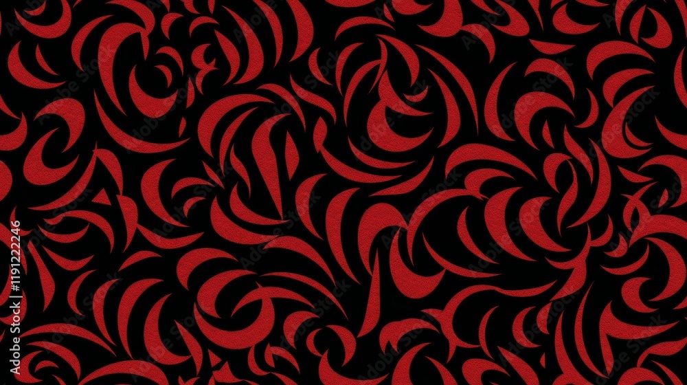 Poster deep red velvet design with heart patterns and swirling motifs