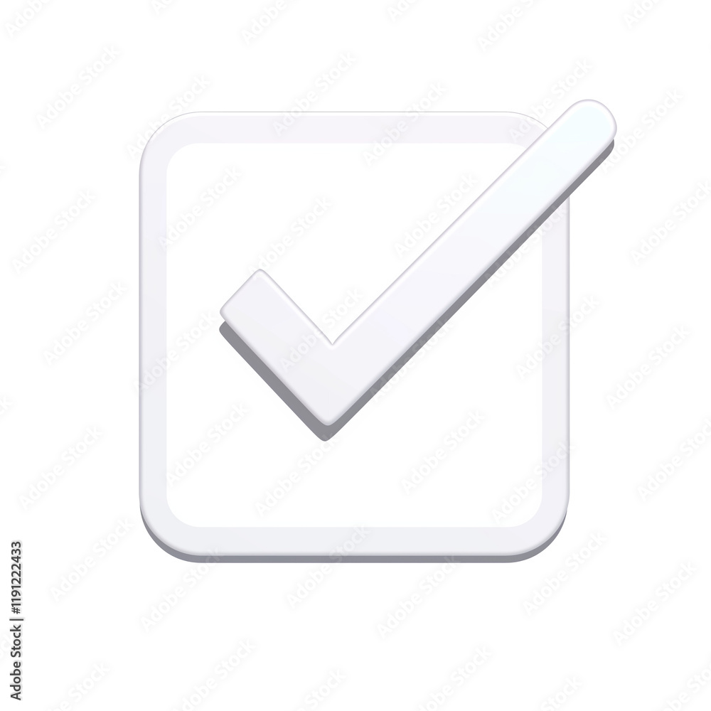 Poster white check mark with sleek, clean surface isolated on transparency background, symbolizing approval, success, or completion. Minimalist and modern design
