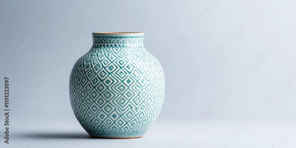 Poster beautiful aqua vase with intricate geometric patterns stands elegantly against a soft gray backdrop.