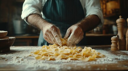 Chef preparing fresh pasta dough in a kitchen