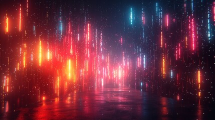 Fototapeta premium Vibrant cyberpunk data stream journey in futuristic digital realm