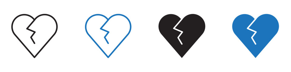 Broken heart icon Flat line symbol