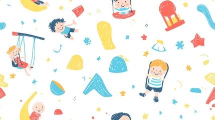 Lively Playground Doodles Featuring Children on Swings and Slides