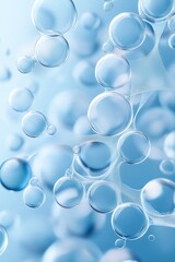 Bubbles and transparent spheres floating in a serene blue atmosphere creating a calming visual effect