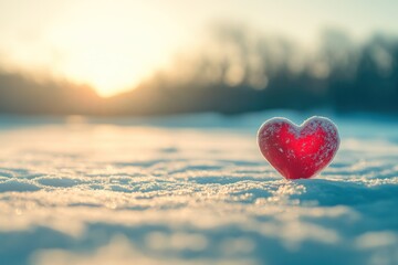 Fototapeta premium Vibrant Heart on Snowy Landscape at Sunrise