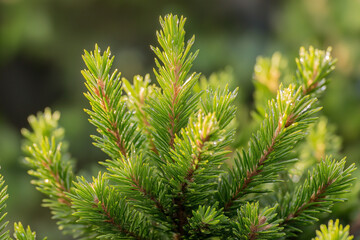 Frische Tannenzweige mit leuchtend gr&uuml;nen Nadeln im Detail

