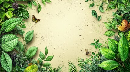 Environmental awareness design featuring hand drawn leaves and butterflies for nature conservation projects