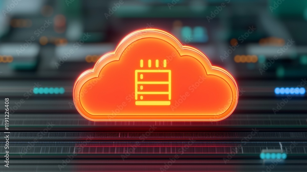 Poster bright cloud computing hub surrounded by abstract digital environment
