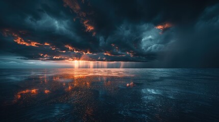 Fototapeta premium Lightning's abstract beauty pierces the storm. Thunder follows, showcasing the weather's strength.