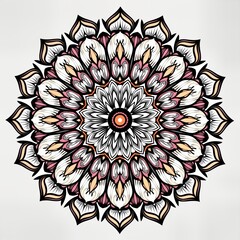 Colorful mandala design. Geometric patterns create flower of life pattern. Floral design with lotus elements in warm colors. Suitable for coloring books decorative items. Relaxing, abstract art.