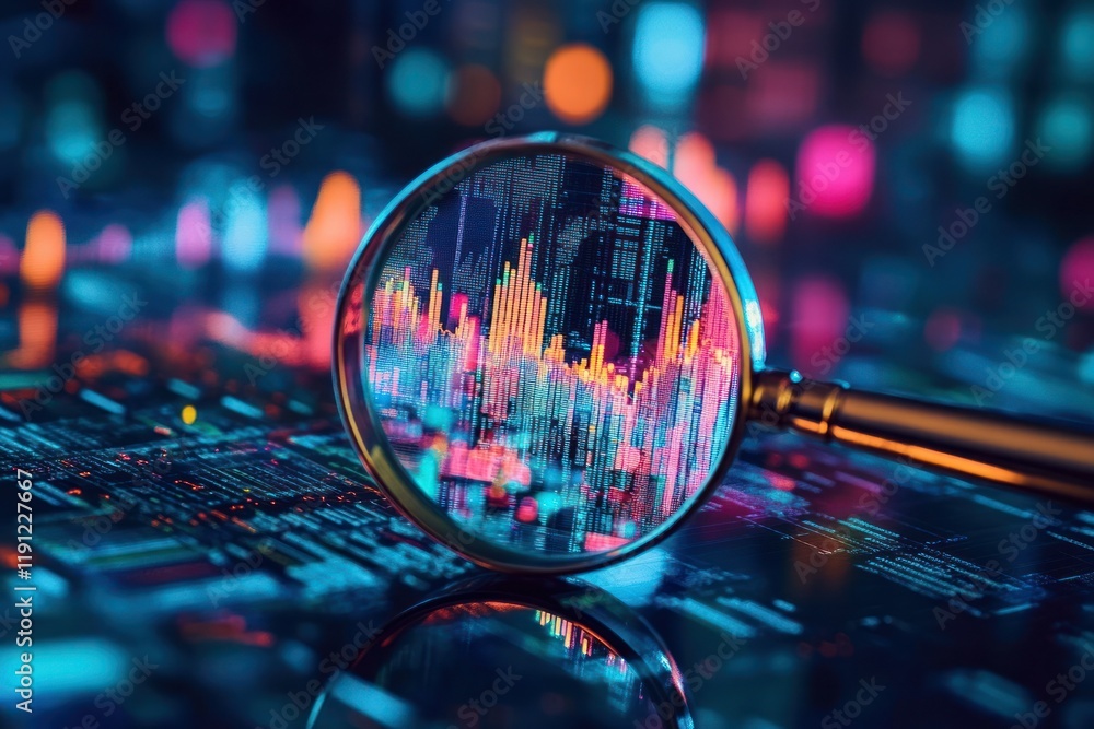 Poster captivating magnifying glass focusing on data visualization