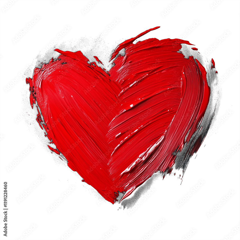 Aufkleber crimson red heart with bold and angular brushstrokes on transparency background, evoking passion and