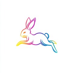 Obraz premium Rainbow leaping rabbit logo design, white background, mascot