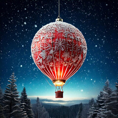 Obraz premium Christmas fantasy with a special hot air balloon. Winter holiday concept. Christmas card.