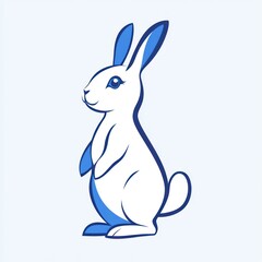 Blue-eyed bunny standing, pastel background, logo design