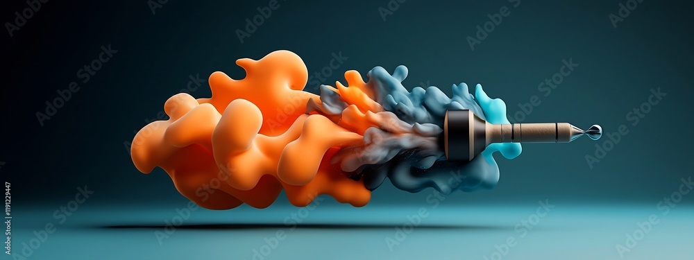 Poster vibrant 3d of a tuning fork emitting waves of different frequencies depicting the concept of energy