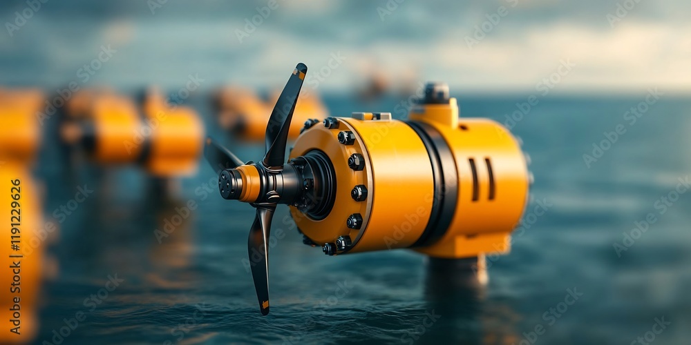 Poster array of cutting edge hydrokinetic turbines anchored to the seafloor harnessing the power of ocean c
