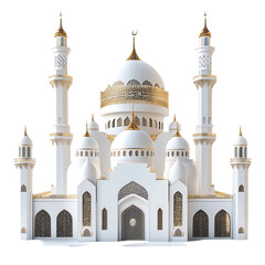 Fototapeta premium Stunning White Mosque Architectural Model Golden Details 3D Art Arab Dome Holy Faith Islam Grand 