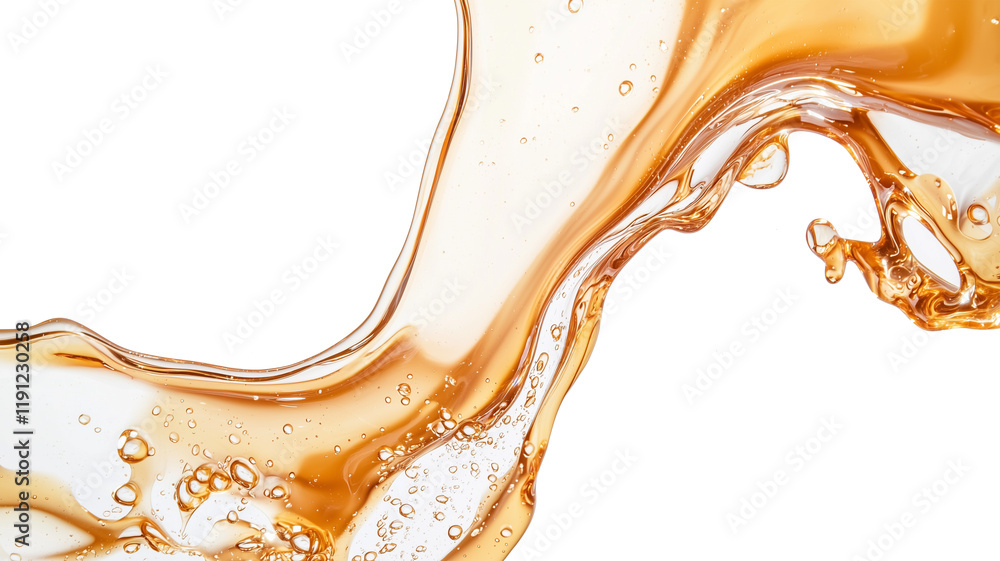 Aufkleber close up of caramel colored liquid flowing dynamically with bubbles, creating smooth and glossy texture. vibrant movement and golden hues evoke sense of richness and indulgence