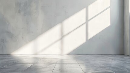 Obraz premium empty room with white walls and tiles, bathed in daylight and showcasing a play of shadows