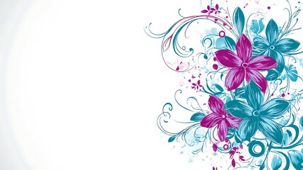 Artistic Floral Design Featuring Teal and Magenta Flowers