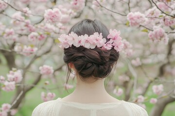 Obraz premium Serene Woman in Blossoming Garden