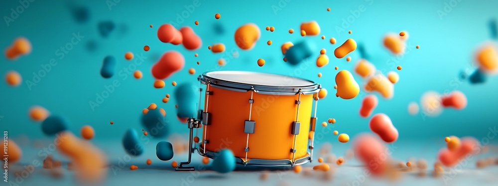 Poster a digital depicting a vibrating drumhead showcasing the intricate patterns and dynamic energy create