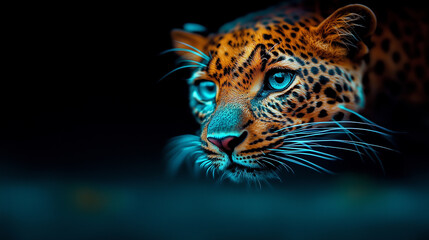 Obraz premium Leopard moves gracefully through the night, illuminated by a canopy of stars in a serene wilderness setting