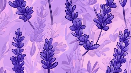 Elegant Seamless Pattern of Lavender Sprigs on Soft Purple Background