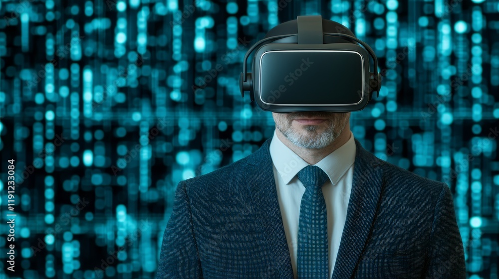 Poster virtual reality experience with cloud computing technology concept