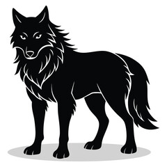 Wolves silhouettes and icons. Black flat color simple elegant white background Wolves cat animal vector art and illustration.
