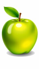 Fresh Green Apple with Leaf  on White Background