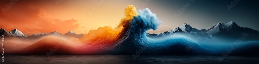 Poster dramatic visualizing seismic waves propagating through the earth s crust at different frequencies cr