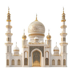Elegant White Gold Mosque Architecture Design Islamic Building 3D Art Dome Holy Faith Grand Model   
