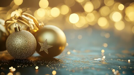 Elegant Christmas Ornaments with Golden Bokeh Background