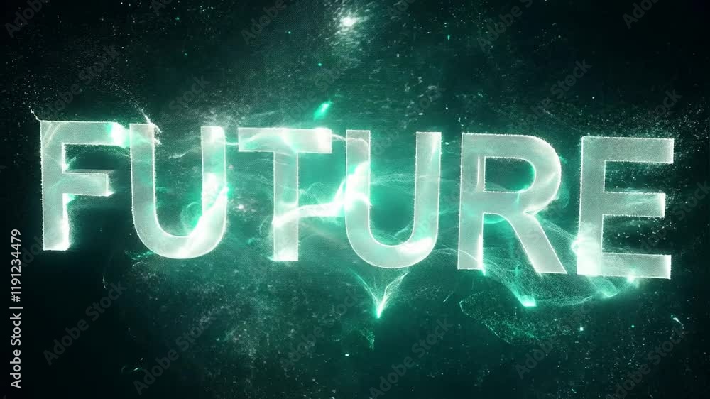 Wall mural futuristic neon text animation with glowing particle effects