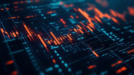 Abstract Digital Data Visualization Showing Orange And Blue Graphs