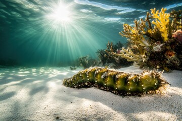 Photo of vibrant sea cucumber in textured ocean habitat