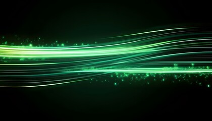 Green glowing shiny lines effect background. Luminous white lines of speed. Light glowing effect, Generative Ai