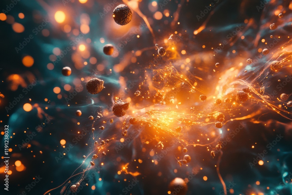 Poster viruses attacking cells through dynamic interaction in a vibrant microscopic environment. generative