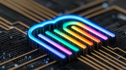 Colorful Cloud Computing Illustration with Waves and Circuits